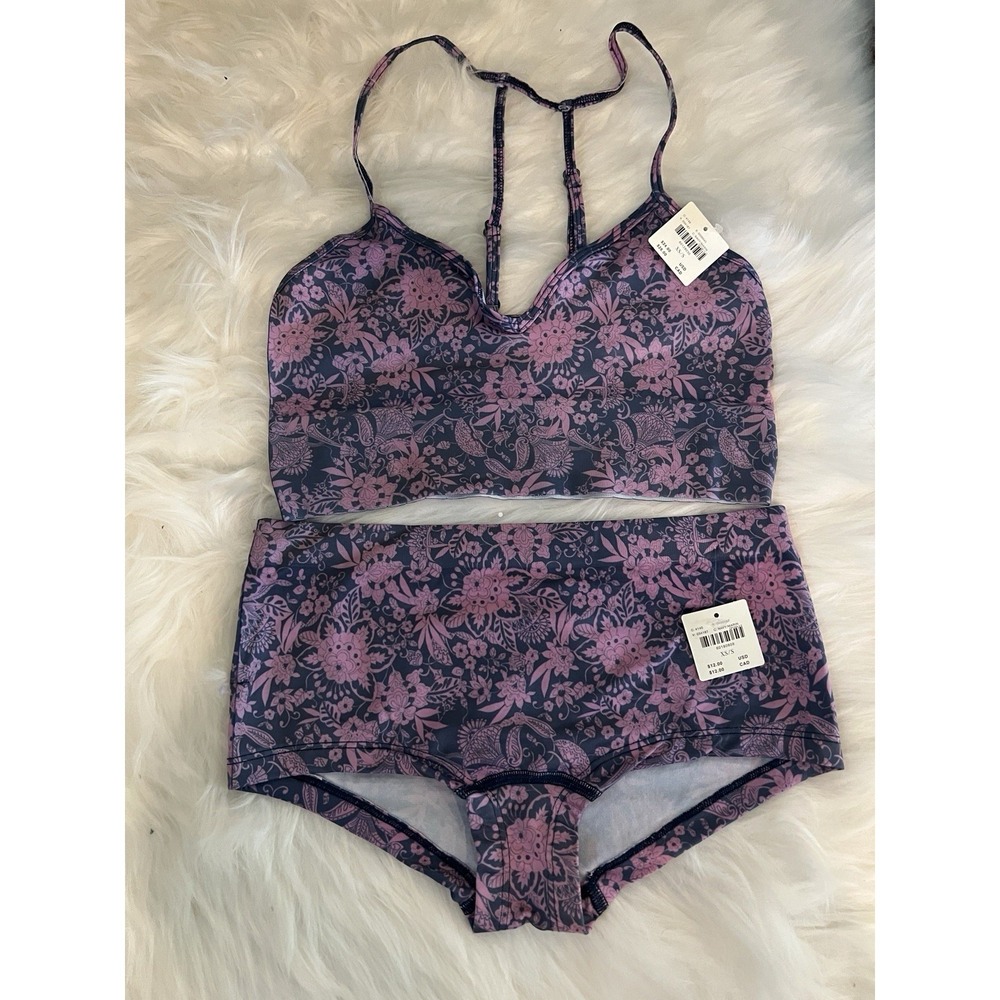Anthropologie Seamless Bralette Boyshort Set Floral‎ Purple XS/S NWT